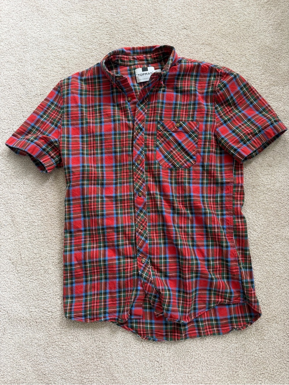 Topman Red Plaid Short-Sleeve Button-Up Shirt